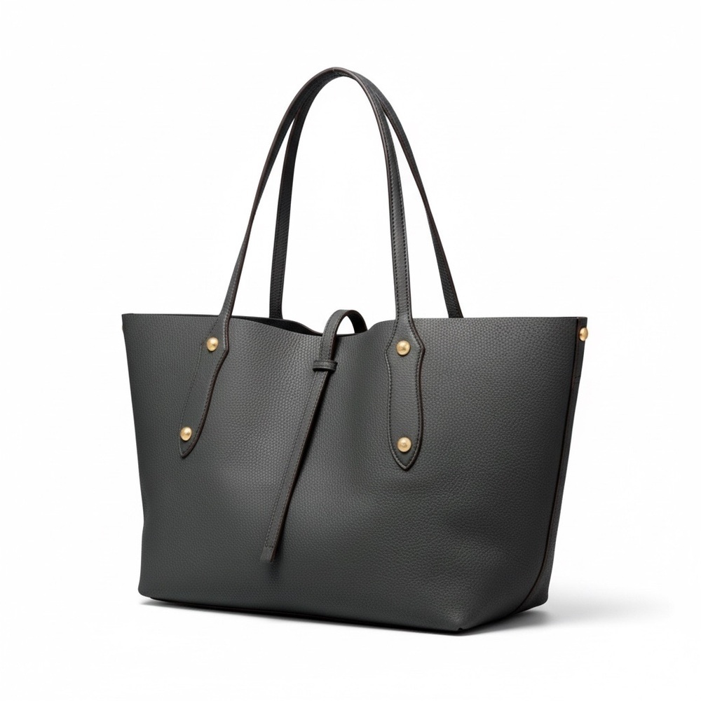 Annabel Ingall Gray Leather Tote Bag structured Shoulder Bag - Picture 4 of 11
